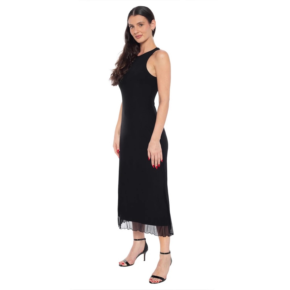 bebe Black Power Mesh Sleeveless A-line Maxi Dress